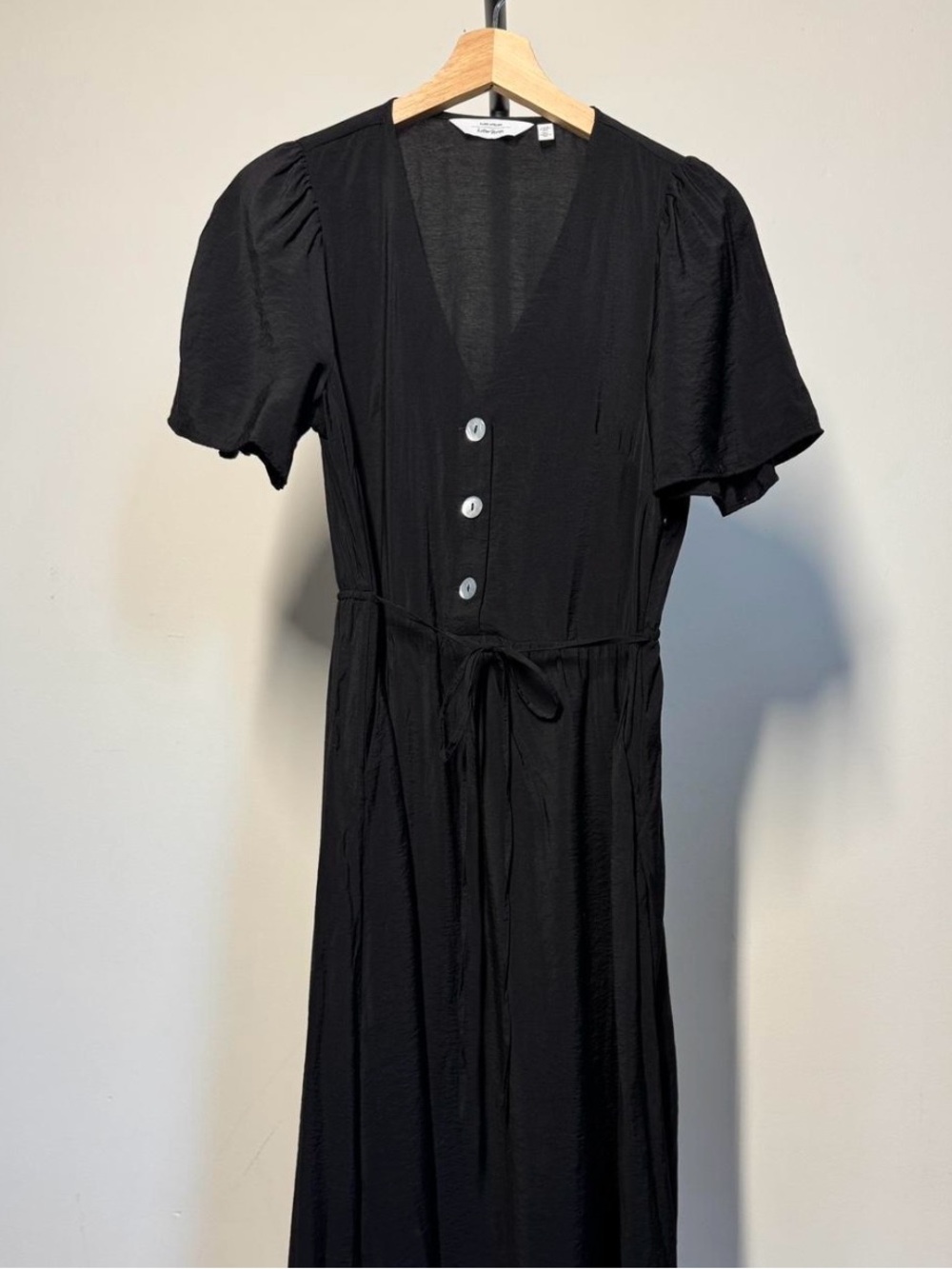 & Other Stories Black V-Neck Button Maxi Dress with Tie Waist